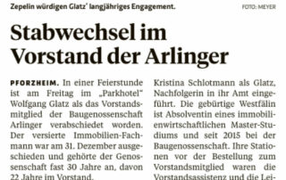 Stabwechsel im Vorstand der Baugenossenschaft Arlinger